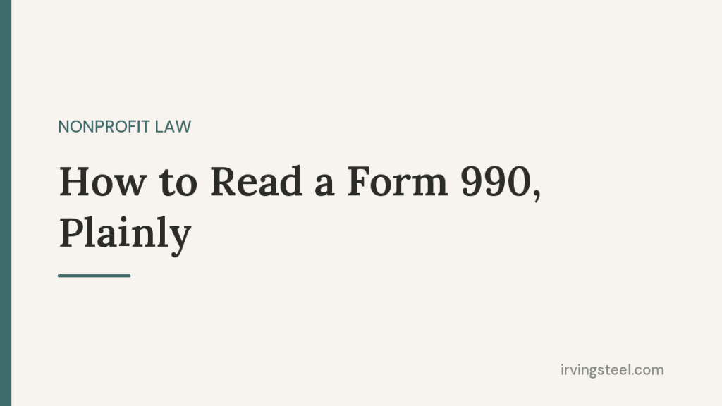 Reader reviewing a nonprofit Form 990 with key sections highlighted